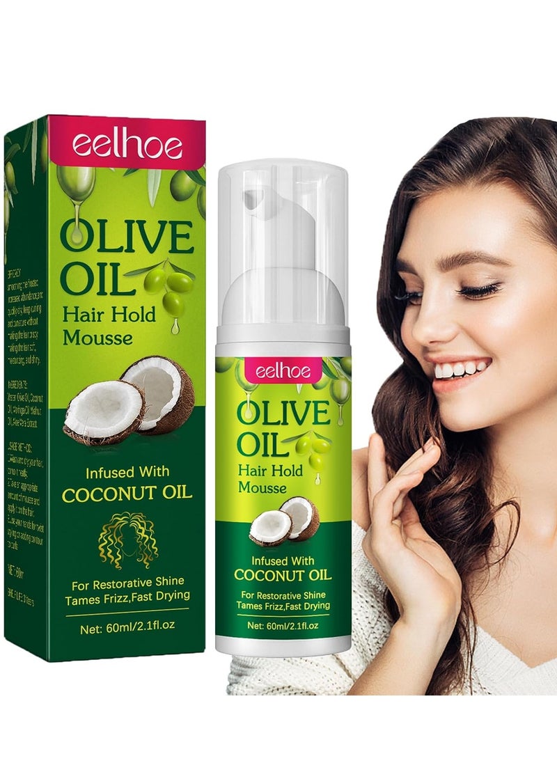 EELHOE Olive Oil Hair Styling Mousse, Hair Control Mousse with Coconut Oil Non Sticky Moisturizing Nourishing Curl Hair Foam Mousse for Hair Volumizing and Against Frizz for All Kinds Hair 60ml  - Image 4