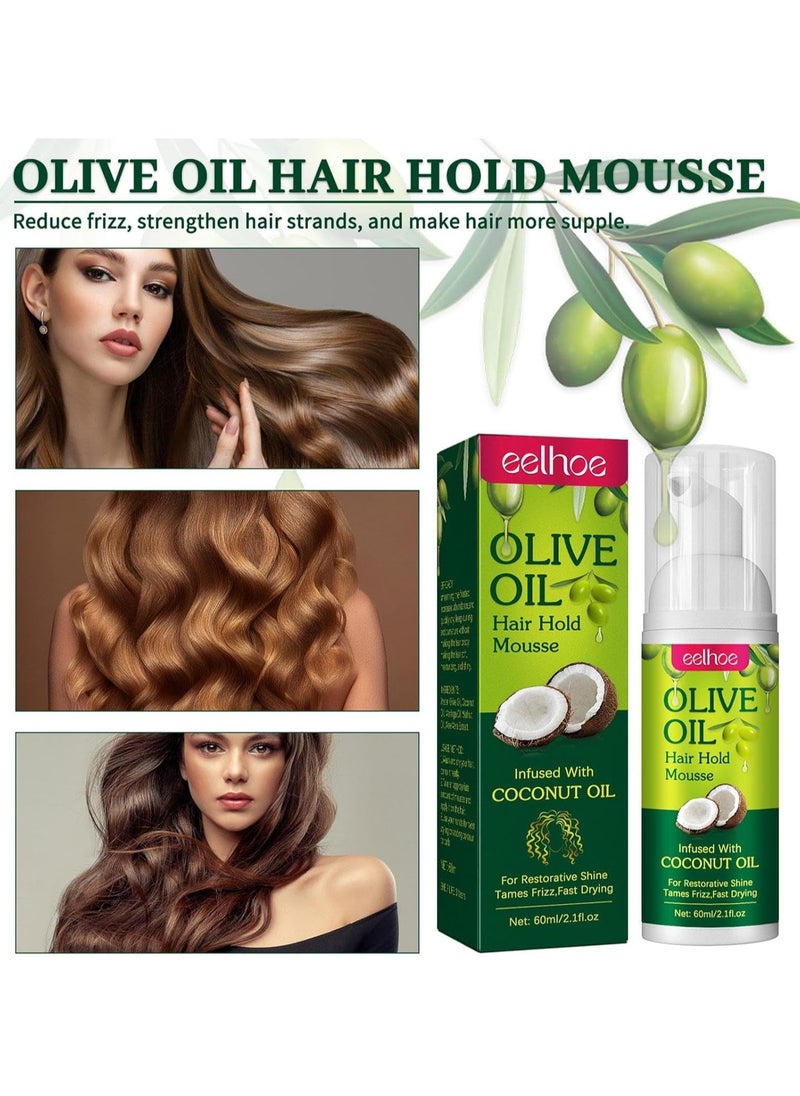 EELHOE Olive Oil Hair Styling Mousse, Hair Control Mousse with Coconut Oil Non Sticky Moisturizing Nourishing Curl Hair Foam Mousse for Hair Volumizing and Against Frizz for All Kinds Hair 60ml  - Image 3