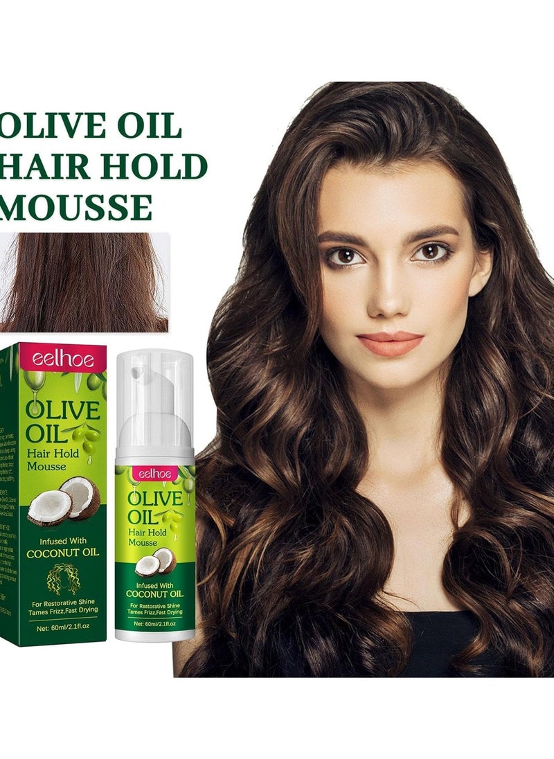 EELHOE Olive Oil Hair Styling Mousse, Hair Control Mousse with Coconut Oil Non Sticky Moisturizing Nourishing Curl Hair Foam Mousse for Hair Volumizing and Against Frizz for All Kinds Hair 60ml  - Image 2