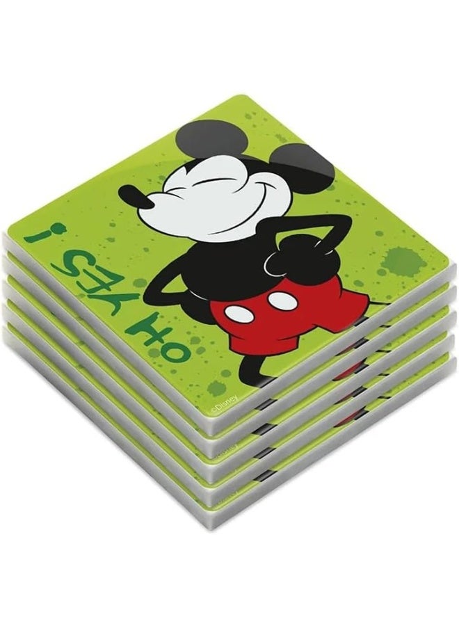 EGAN طقم كوسترات مكون من 5 قطع ميكي أنا وميني أنا - كوسترات مشروبات خزفية مزججة لحماية الطاولة - ملحقات المطبخ وديكور المنزل - غسيل يدوي فقط (ميكي الأخضر) - Image 1