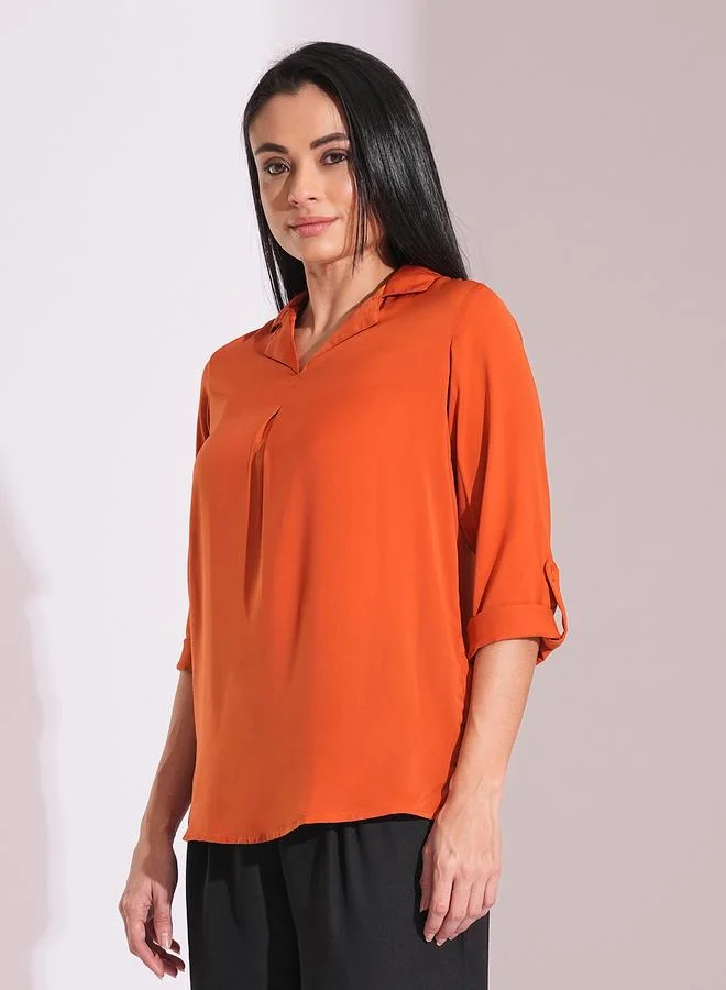 globus Globus Solid Roll Up Sleeve Regular Fit Top