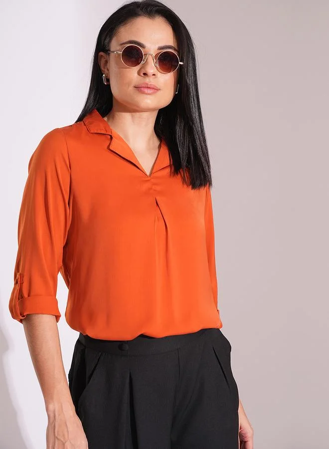 جلو باص بلوزة جلوبس بقصة عادية وأكمام قابلة للطي