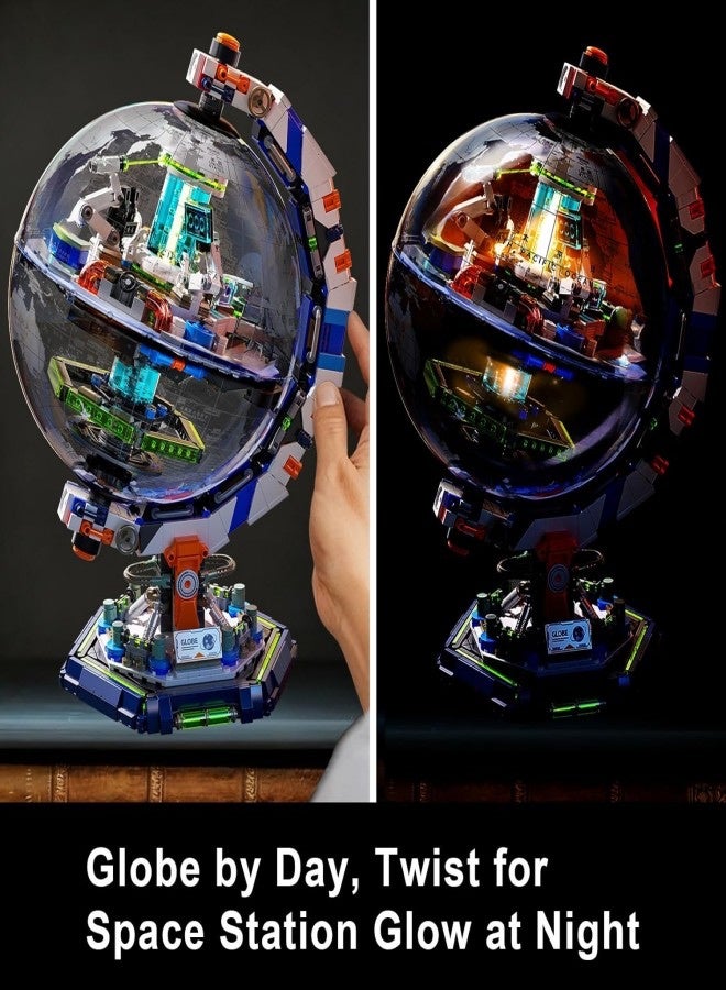Space Station Globe Building Set for Adults & Boys, 1793 Pieces World Map Display Model Kit with Dual Illumination Modes, 360° Rotatable Educational Stem Toys Gifts for Kids 8-14 Boys Girls - Image 5