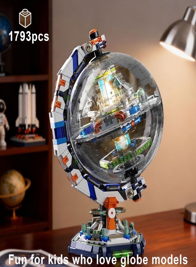 Space Station Globe Building Set for Adults & Boys, 1793 Pieces World Map Display Model Kit with Dual Illumination Modes, 360° Rotatable Educational Stem Toys Gifts for Kids 8-14 Boys Girls - Image 3
