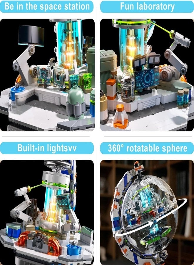 Space Station Globe Building Set for Adults & Boys, 1793 Pieces World Map Display Model Kit with Dual Illumination Modes, 360° Rotatable Educational Stem Toys Gifts for Kids 8-14 Boys Girls - Image 4