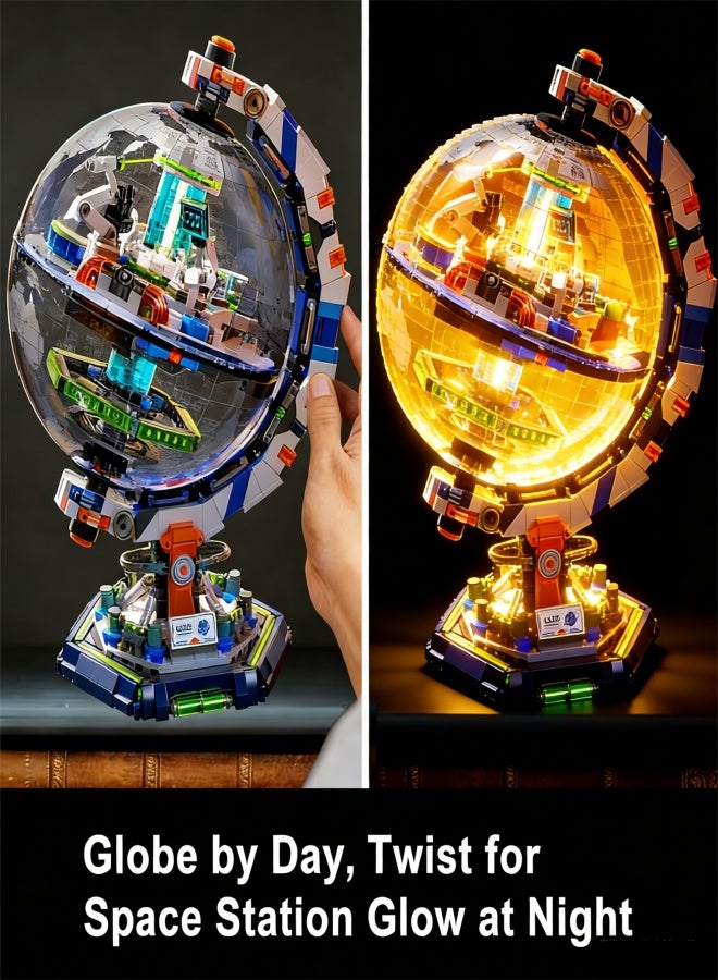Space Station Globe Building Set for Adults & Boys, 1793 Pieces World Map Display Model Kit with Dual Illumination Modes, 360° Rotatable Educational Stem Toys Gifts for Kids 8-14 Boys Girls - Image 4