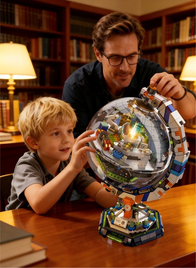Space Station Globe Building Set for Adults & Boys, 1793 Pieces World Map Display Model Kit with Dual Illumination Modes, 360° Rotatable Educational Stem Toys Gifts for Kids 8-14 Boys Girls - Image 1