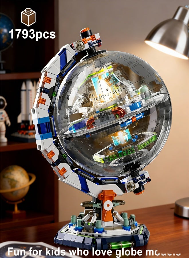 Space Station Globe Building Set for Adults & Boys, 1793 Pieces World Map Display Model Kit with Dual Illumination Modes, 360° Rotatable Educational Stem Toys Gifts for Kids 8-14 Boys Girls - Image 3