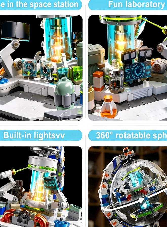 Space Station Globe Building Set for Adults & Boys, 1793 Pieces World Map Display Model Kit with Dual Illumination Modes, 360° Rotatable Educational Stem Toys Gifts for Kids 8-14 Boys Girls - Image 2