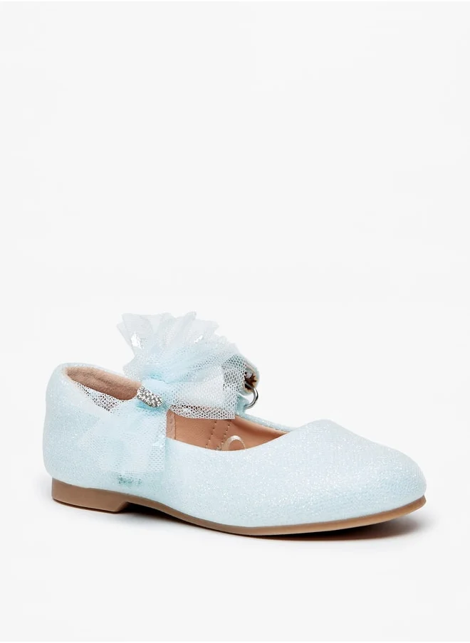 جونيورز Girls Embellished Bow Ballerina Shoes with Hook and Loop Closure