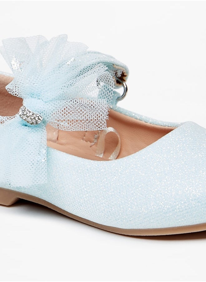 JUNIORS Girls Embellished Bow Ballerina Shoes with Hook and Loop Closure  - Image 5
