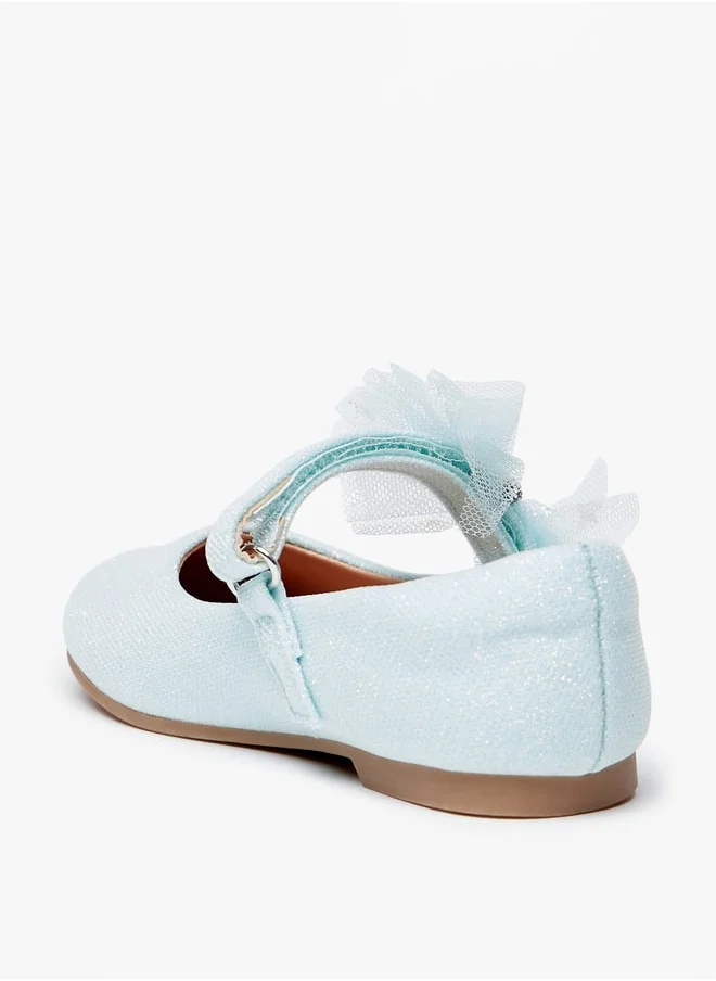 جونيورز Girls Embellished Bow Ballerina Shoes with Hook and Loop Closure