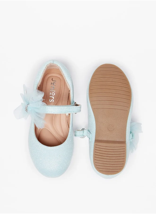 جونيورز Girls Embellished Bow Ballerina Shoes with Hook and Loop Closure