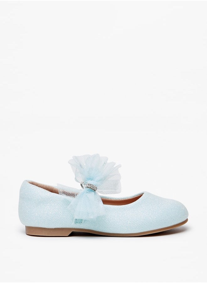 JUNIORS Girls Embellished Bow Ballerina Shoes with Hook and Loop Closure  - Image 1