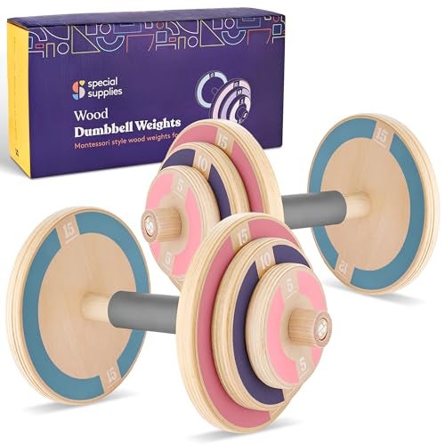 Special Supplies Kids Wooden Workout Play Weights Set - Adjustable Dumbbells Set for Home Gym Equipment, Exercise Workout Set for School or Home Fitness Activities, Pastel Colors (Set of 2 Dumbbells) - Image 1