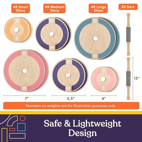 Special Supplies Kids Wooden Workout Play Weights Set - Adjustable Dumbbells Set for Home Gym Equipment, Exercise Workout Set for School or Home Fitness Activities, Pastel Colors (Set of 2 Dumbbells) - Image 3