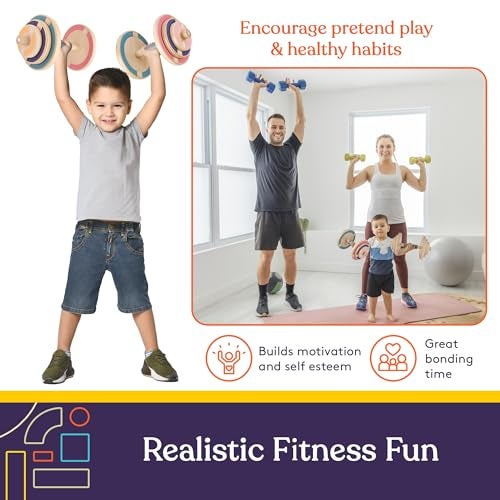 Special Supplies Kids Wooden Workout Play Weights Set - Adjustable Dumbbells Set for Home Gym Equipment, Exercise Workout Set for School or Home Fitness Activities, Pastel Colors (Set of 2 Dumbbells) - Image 2