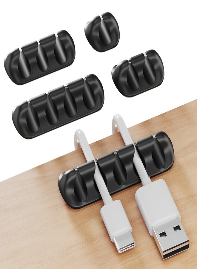 GLUIT Adhesive Desktop Cable Organizer 15 Slots Versatile Cord Holders Wire Clips and Cable Holder Cord Organizer for Desk Table Accessories Office Spaces New Black 5 Pack - Image 1