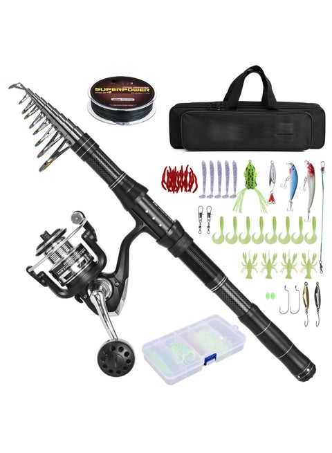 Fishing Rod and Reel Combo - Telescopic Fishing Pole with Spinning Reel, 3M, Medium Heavy Power, 10-20lb Line, Ambidextrous, Includes Rod, Reel, Line, Lures, Carry Bag & Accessories