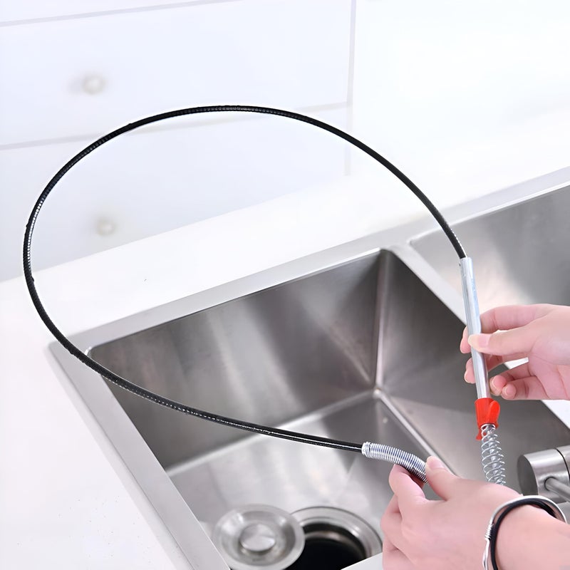 Drain Unclogging Hook - Long Flexible Spiral Pipe Cleaner with Red Handle and Sieve Mask, Perfect for Clearing Hair and Debris from Bathroom and Kitchen Drains - Image 2