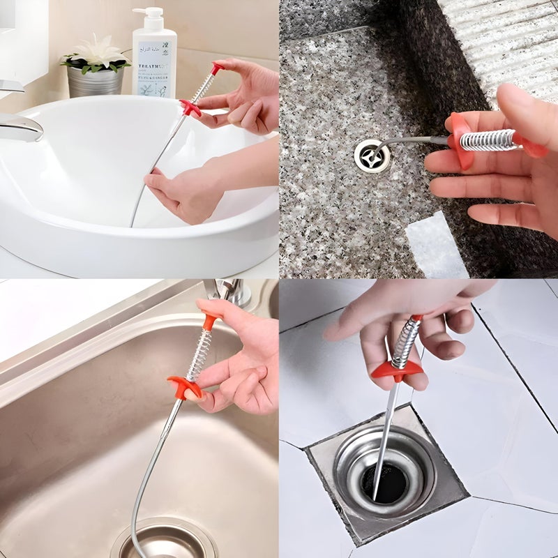Drain Unclogging Hook - Long Flexible Spiral Pipe Cleaner with Red Handle and Sieve Mask, Perfect for Clearing Hair and Debris from Bathroom and Kitchen Drains - Image 3