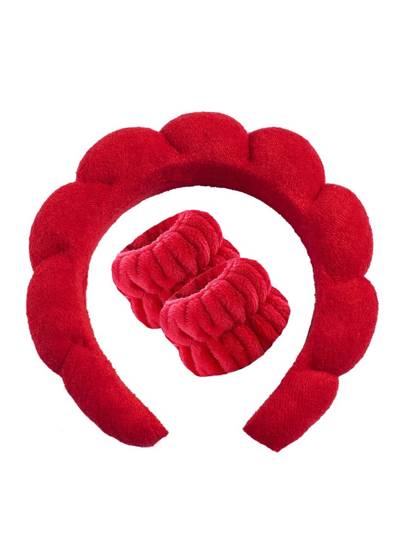 مجموعة أربطة رأس سبا لغسل الوجه، هدية عيد الحب، أربطة رأس سبا لغسل الوجه، أربطة رأس للعناية بالبشرة، أربطة رأس لطيفة من قماش تيري، أربطة رأس للمكياج (أحمر) - Image 5