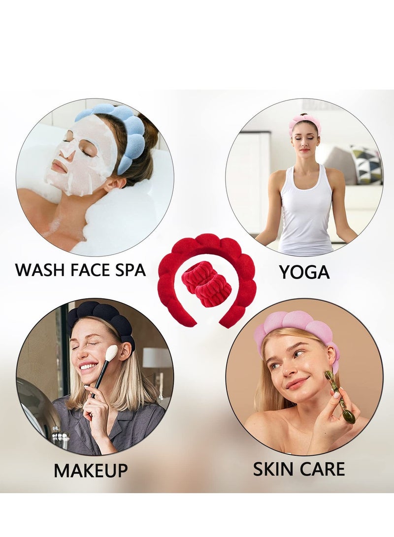 مجموعة أربطة رأس سبا لغسل الوجه، هدية عيد الحب، أربطة رأس سبا لغسل الوجه، أربطة رأس للعناية بالبشرة، أربطة رأس لطيفة من قماش تيري، أربطة رأس للمكياج (أحمر) - Image 3