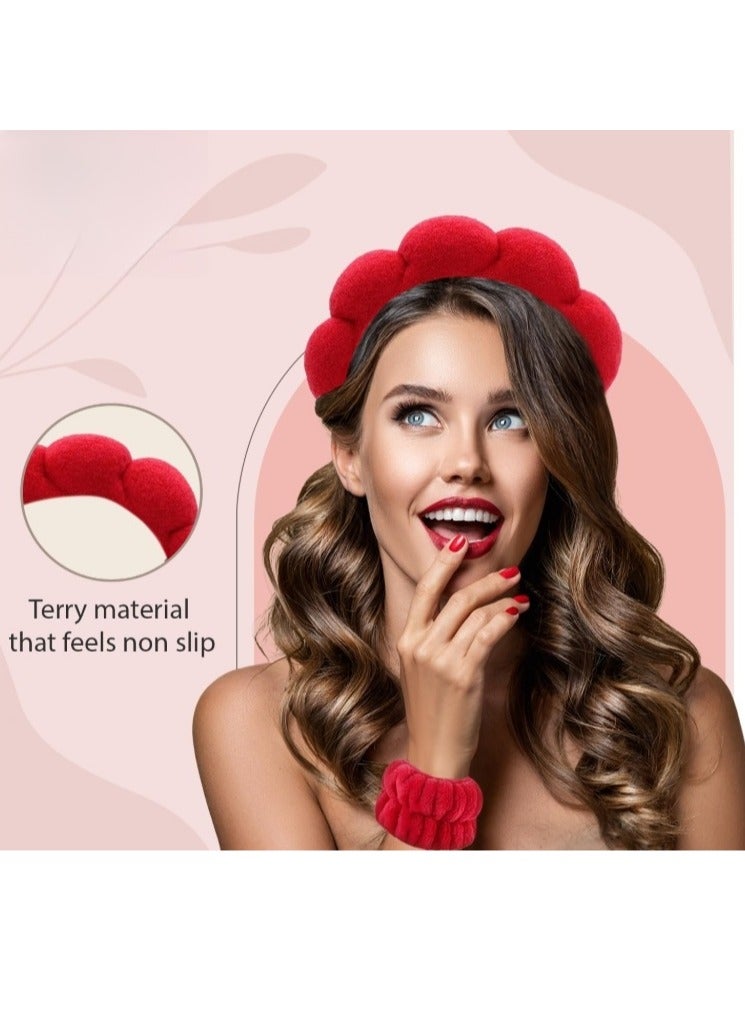 مجموعة أربطة رأس سبا لغسل الوجه، هدية عيد الحب، أربطة رأس سبا لغسل الوجه، أربطة رأس للعناية بالبشرة، أربطة رأس لطيفة من قماش تيري، أربطة رأس للمكياج (أحمر) - Image 4