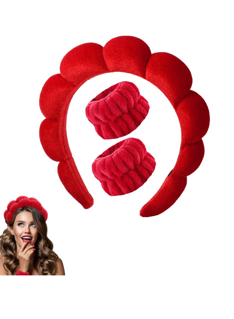 مجموعة أربطة رأس سبا لغسل الوجه، هدية عيد الحب، أربطة رأس سبا لغسل الوجه، أربطة رأس للعناية بالبشرة، أربطة رأس لطيفة من قماش تيري، أربطة رأس للمكياج (أحمر) - Image 1