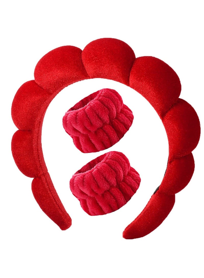 مجموعة أربطة رأس سبا لغسل الوجه، هدية عيد الحب، أربطة رأس سبا لغسل الوجه، أربطة رأس للعناية بالبشرة، أربطة رأس لطيفة من قماش تيري، أربطة رأس للمكياج (أحمر) - Image 2