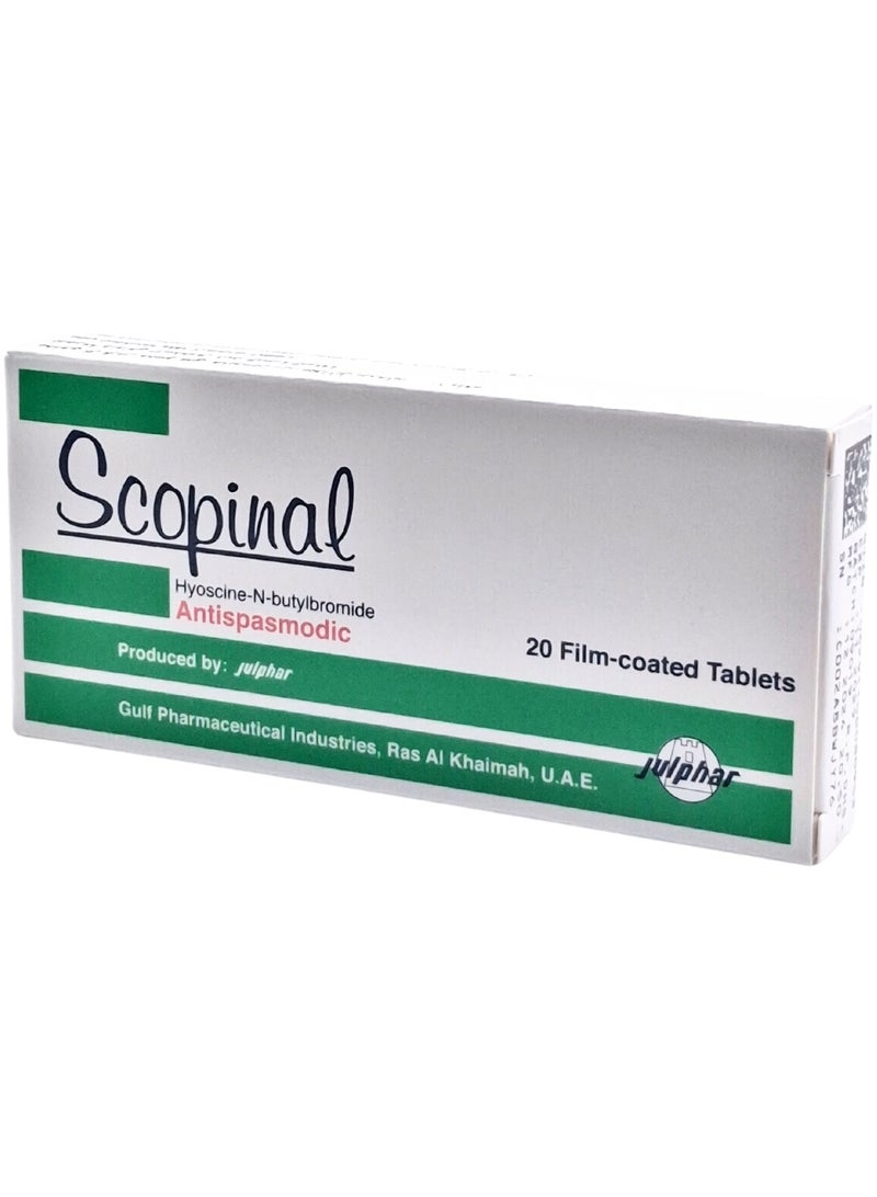 Julphar Scopinal 10mg Tablets (Hyoscine Butylbromide for Stomach Cramps, 20’s) - Image 1