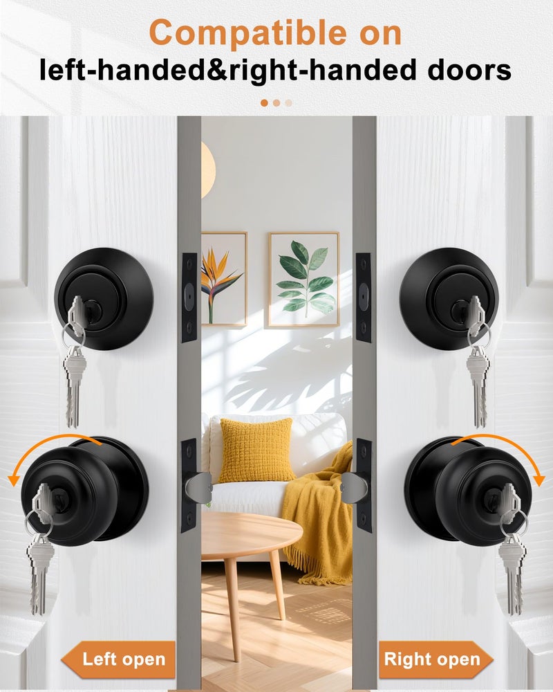 Probrico Keyed Alike Entry Door Knob and Single Cylinder Deadbolt Lockset, Black Front Door Knob with Key and Deadbolt, 1 Pack - Image 4