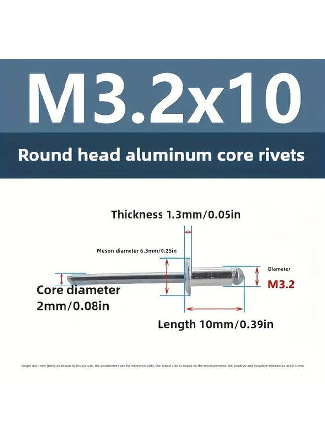 200 قطعة من مسامير العمى الألومنيوم ذات الرأس الدائري M2.4 10 مم، مثبتات صلبة مقاومة للتآكل، براغي معدنية لتجميع الأثاث والسيارات والإلكترونيات، للاستخدام الداخلي والخارجي. - Image 4