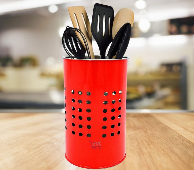 EVK® Self Draining Tableware Storage Box - Spoon, Knife, Fork, Chopstick, Stainless Steel Cutlery Holder Organizer Stand for Kitchen (EVK- Big 18X10 Dot Cutlery-RED) - Image 1