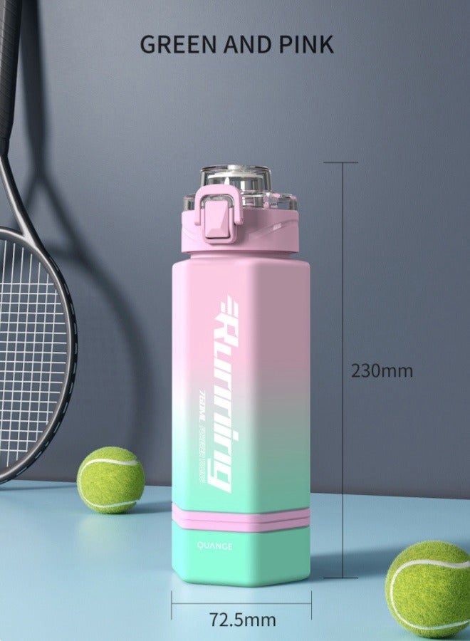 Run  Tritan Plastic Sports Water Bottle Gradient Color Sports Bottle High Temperature Resistant Green and Pink 760ML With Carry Strap - Image 5