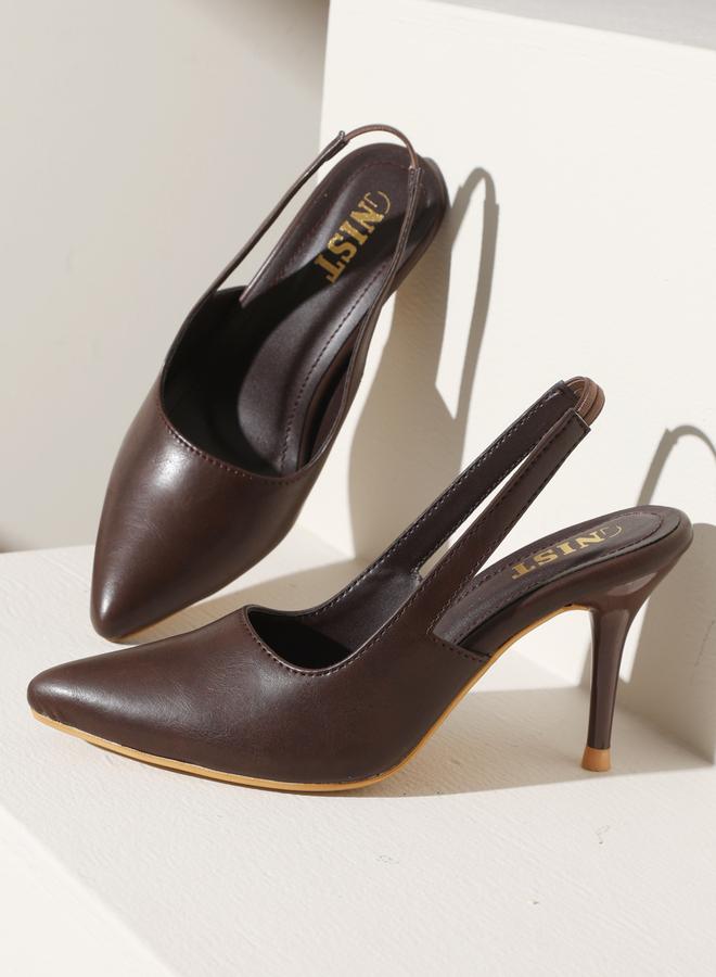 GNIST Plain Pointed Toe Stiletto Heel Slingback Shoes - Image 5
