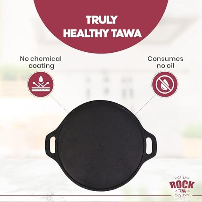 Rock Tawa مقلاة دوسا تاوا سوداء من الحديد الزهر، مُجهزة مسبقًا، مقاس 1250 بوصة - Image 5