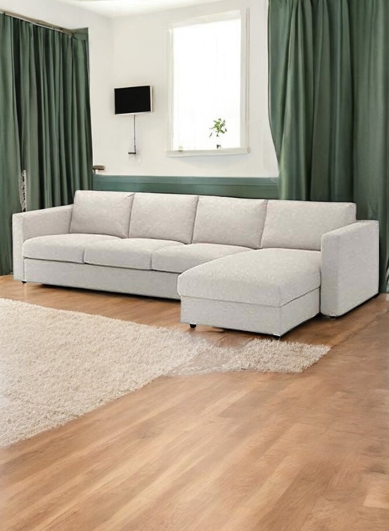 KARNAK أريكة كارناك داليا على شكل L من قماش الكتان 4 مقاعد مع Ottoman - بيج فاتح (320 سم) - Image 1