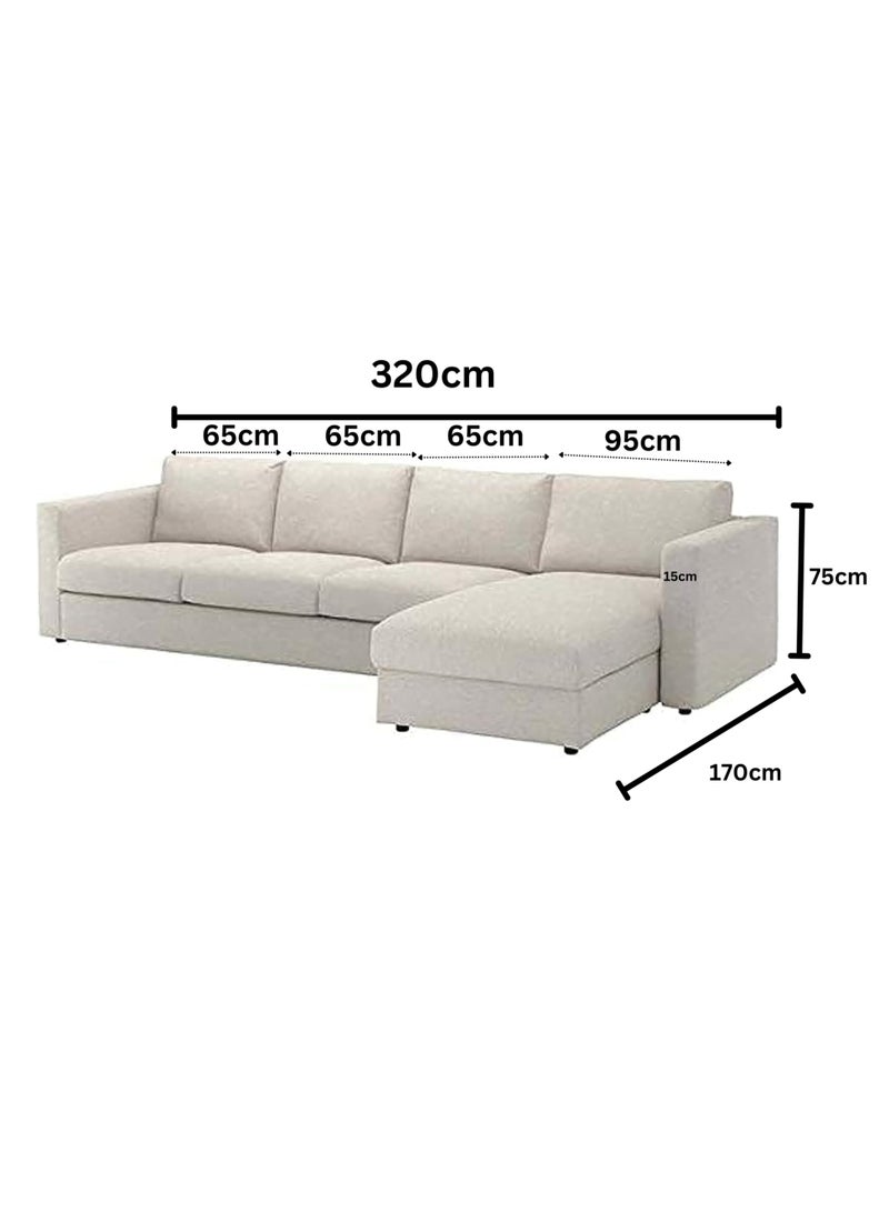 KARNAK أريكة كارناك داليا على شكل L من قماش الكتان 4 مقاعد مع Ottoman - بيج فاتح (320 سم) - Image 2