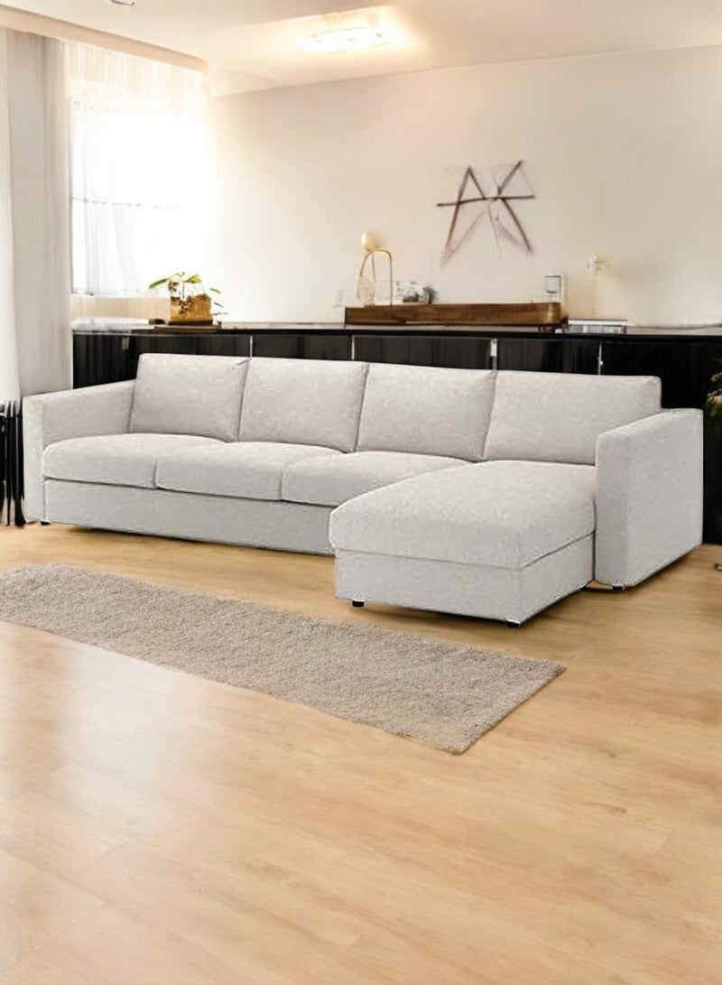 KARNAK أريكة كارناك داليا على شكل L من قماش الكتان 4 مقاعد مع Ottoman - بيج فاتح (320 سم) - Image 3