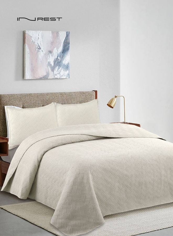 Inrest Home 100% Microfibre Summer Light Beige Bedding Set - 3pcs - Image 1