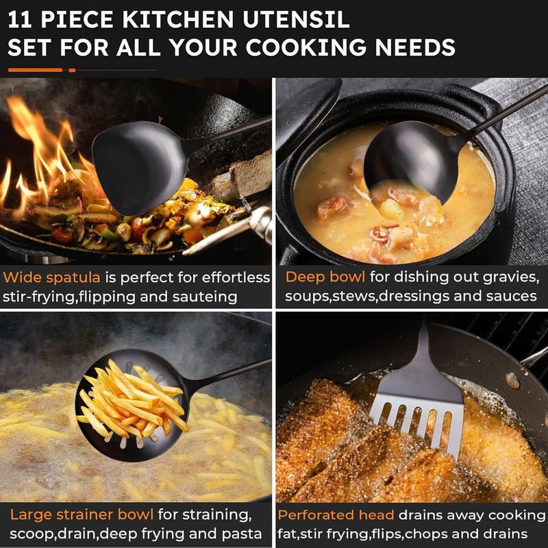 MARTE Kitchen Cooking Utensils Set with Utensil Holder 8 Pcs Serving Tool304 Stainless Steel Kitchen Cooking Spatula SetSpatulaSoup Ladle Skimmer SpoonSlotted TunnerFine Mesh Food Strainer - Image 3