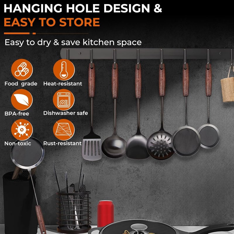 MARTE Kitchen Cooking Utensils Set with Utensil Holder 8 Pcs Serving Tool304 Stainless Steel Kitchen Cooking Spatula SetSpatulaSoup Ladle Skimmer SpoonSlotted TunnerFine Mesh Food Strainer - Image 5