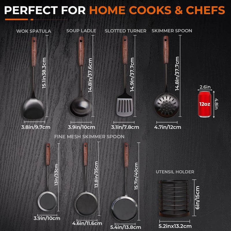 MARTE Kitchen Cooking Utensils Set with Utensil Holder 8 Pcs Serving Tool304 Stainless Steel Kitchen Cooking Spatula SetSpatulaSoup Ladle Skimmer SpoonSlotted TunnerFine Mesh Food Strainer - Image 2