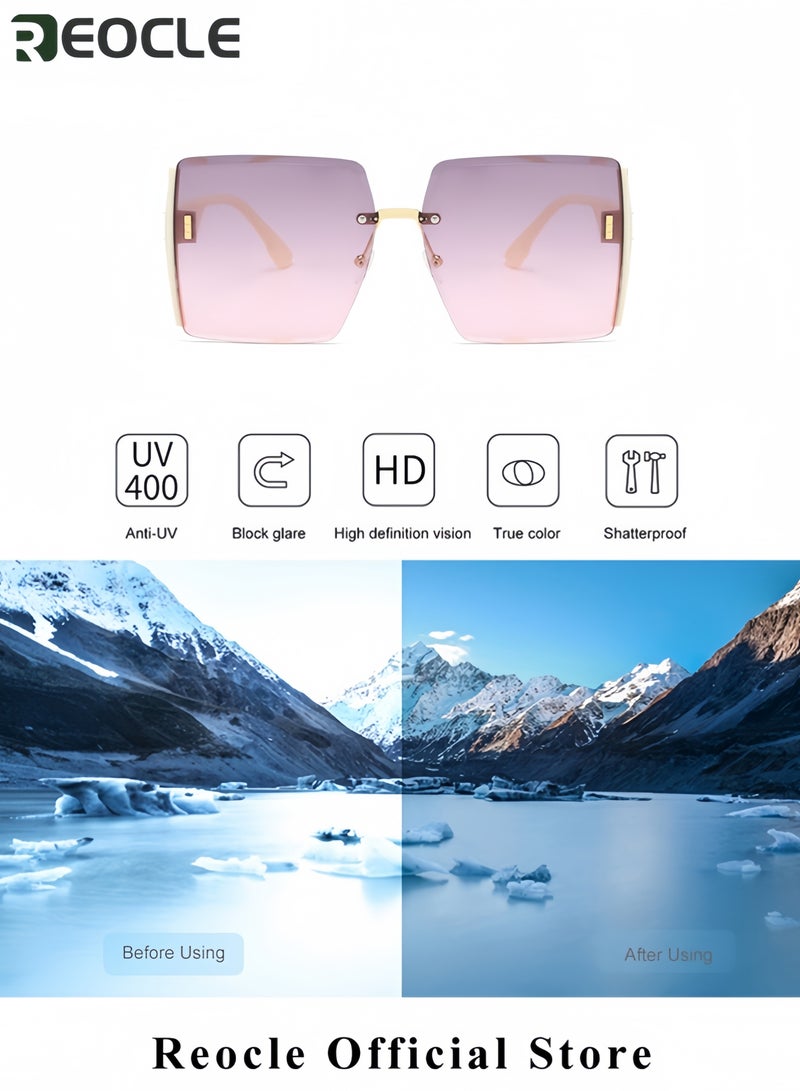 ريوكل نظارات شمسية مستطيلة عتيقة نظارات شمسية كبيرة مربعة للنساء حماية من الأشعة فوق البنفسجية UV400 نظارات قيادة بإطار مربع عصري - Image 3