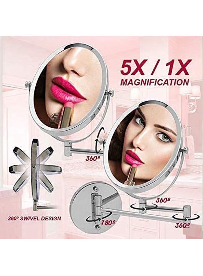 JCB CHIC Wall Mounted Makeup Mirror Double Sided 5X Magnification 360° Swivel Extendable Cosmetic Vanity Mirror for Bathroom Hotels-8 inches - Image 5