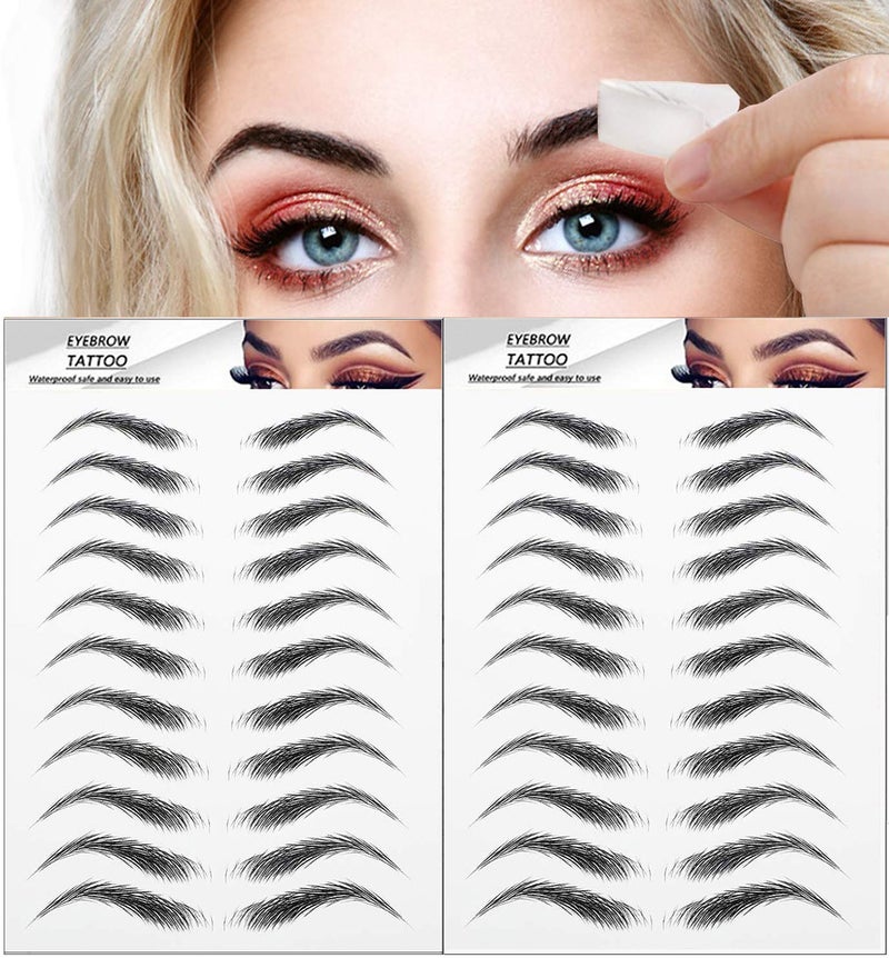 DaTineLky 22 Pairs 4D Eyebrow Tattoo Sticker - Nature False Brows Hair-Like Authentic Long Lasting Waterproof Temporary Tattoo for Grooming Shaping (Black) - Image 1