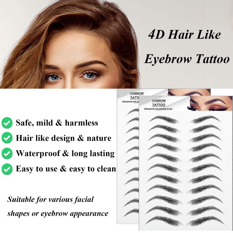 DaTineLky 22 Pairs 4D Eyebrow Tattoo Sticker - Nature False Brows Hair-Like Authentic Long Lasting Waterproof Temporary Tattoo for Grooming Shaping (Black) - Image 3