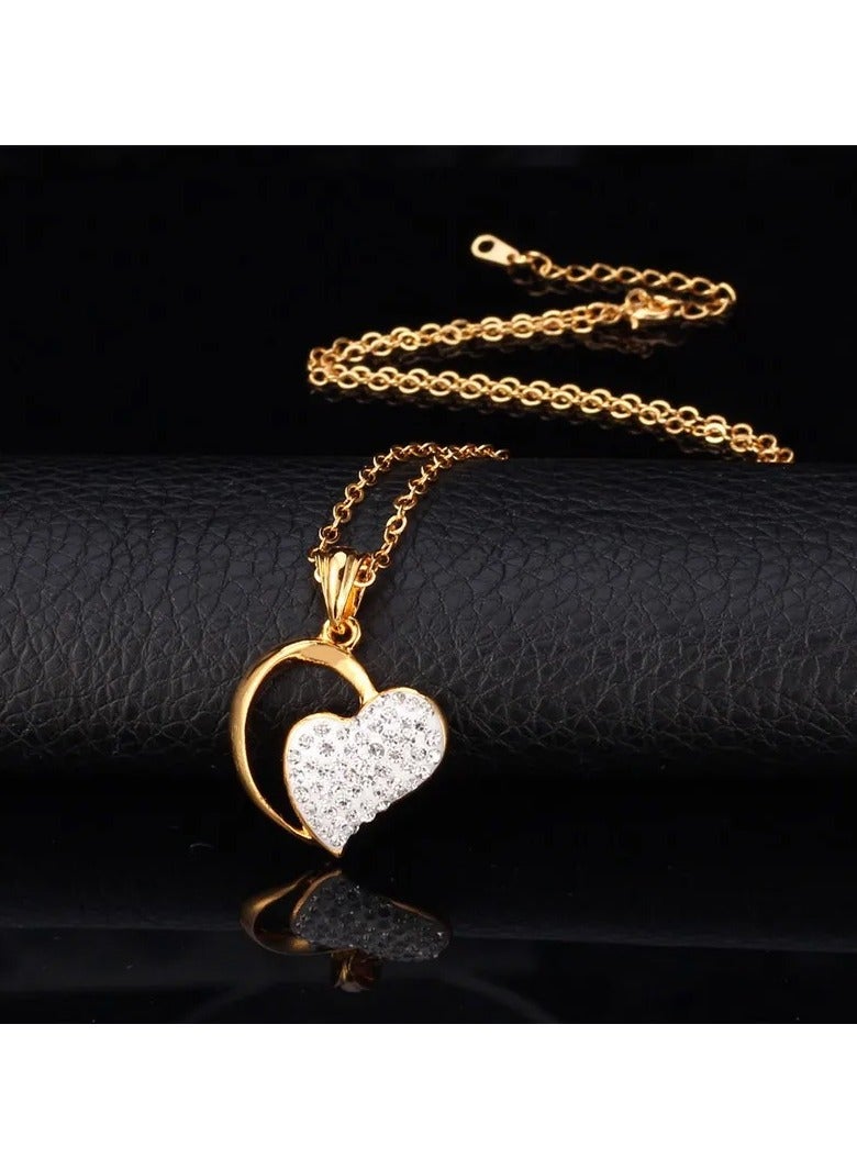 DubaiGallery U7 Fashion Jewelry Love Heart Necklace Gold Color Gorgeous Rhinestones Romantic Pendant Necklace Jewelry Gift for Women P3064  - Image 2
