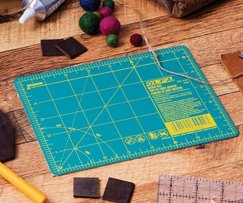 OLFA 6" x 8" Self Healing Rotary Cutting Mat (RM-6x8) - Double Sided 6x8 Inch Cutting Mat with Grid for Quilting, Sewing, Fabric, & Crafts, Designed for Use with Rotary Cutters (Green) - Image 2